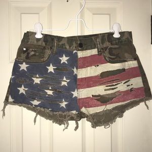 American Flag Camo Jean Shorts